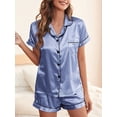 thumbnail image 2 of Elegant Satin Solid Pajamas, Short Sleeve Button Up Top And Shorts Pj Set, Women's Sleepwear & Loungewear, 2 of 5