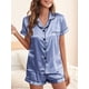 thumbnail image 2 of Elegant Satin Solid Pajamas, Short Sleeve Button Up Top And Shorts Pj Set, Women's Sleepwear & Loungewear, 2 of 5