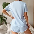 thumbnail image 5 of Bow Button Up Pajamas Set for Women Short Sleeve Ribbed Knit Sleepwear 2 Piece Pjs Shorts Set Sky Blue, 5 of 6