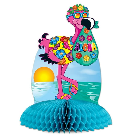 Beistle Club Pack of 12 Bright Blue and Pink Tropical Flamingo Tissue Centerpiece Party Decorations