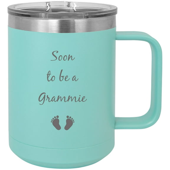 Soon to be a Grammie Stainless Steel Vacuum Insulated 15 Oz Engraved Travel Coffee Mug with Slider Lid, Teal
