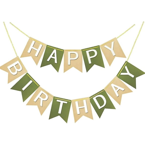 Brown Green Happy Birthday Banner Theme Party Supplies Handmade Garland Decorations Birthday Tropical Signs Nursery Hanging Decor 13pcs