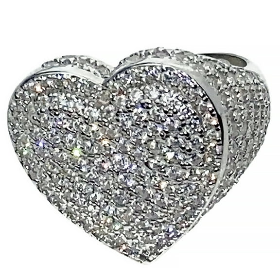 Heart Ring Real Solid 925 Sterling Silver Hip Hop Jewelry Huge Iced Finger Bling Size 10
