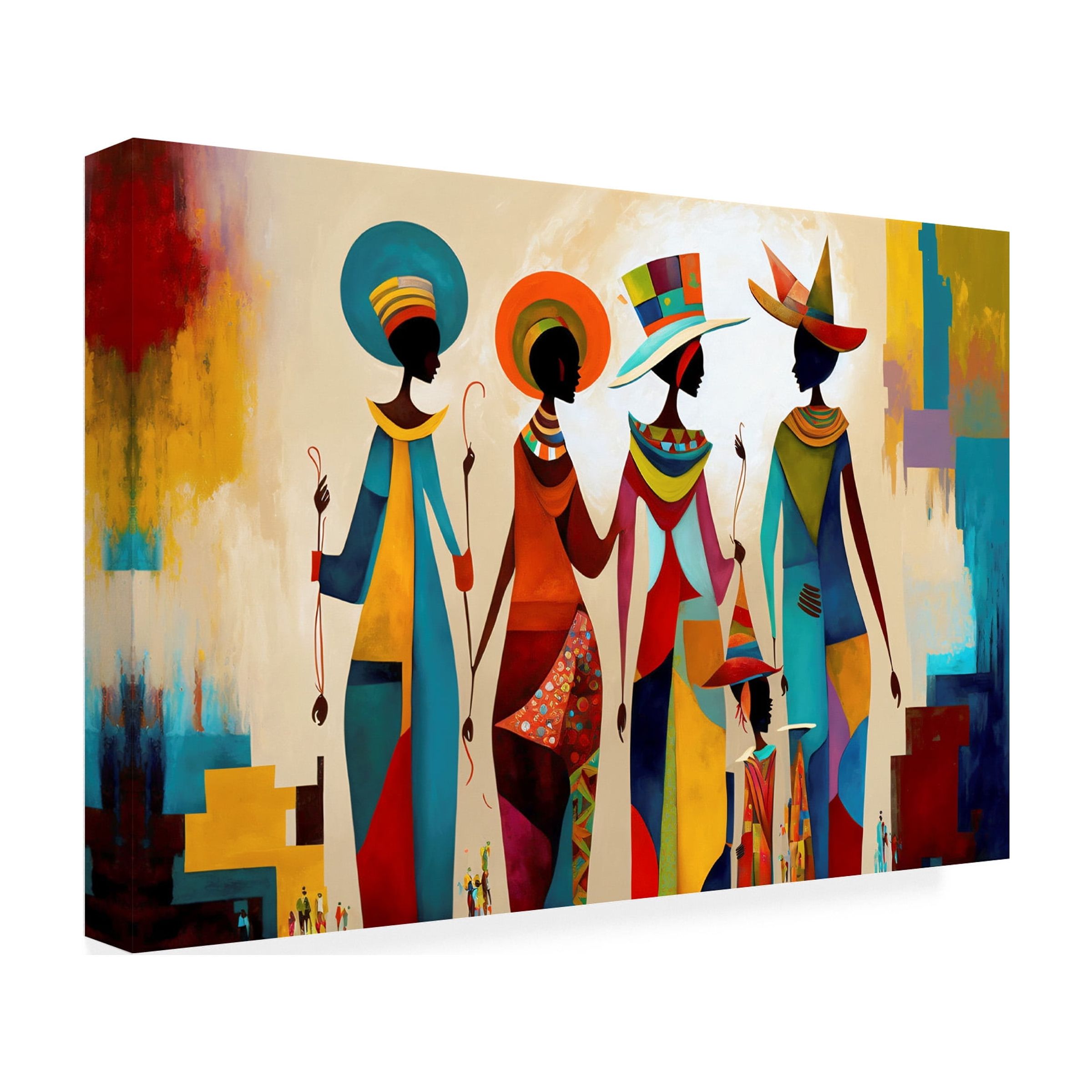 Canvas Wall Art - Ray Heere 'Mid Century Celebration Of All Cultures 3' Wall Art for Living Room, Bedroom, or Office DÃ©cor by Trademark Fine Art - 47 x 30 Inches