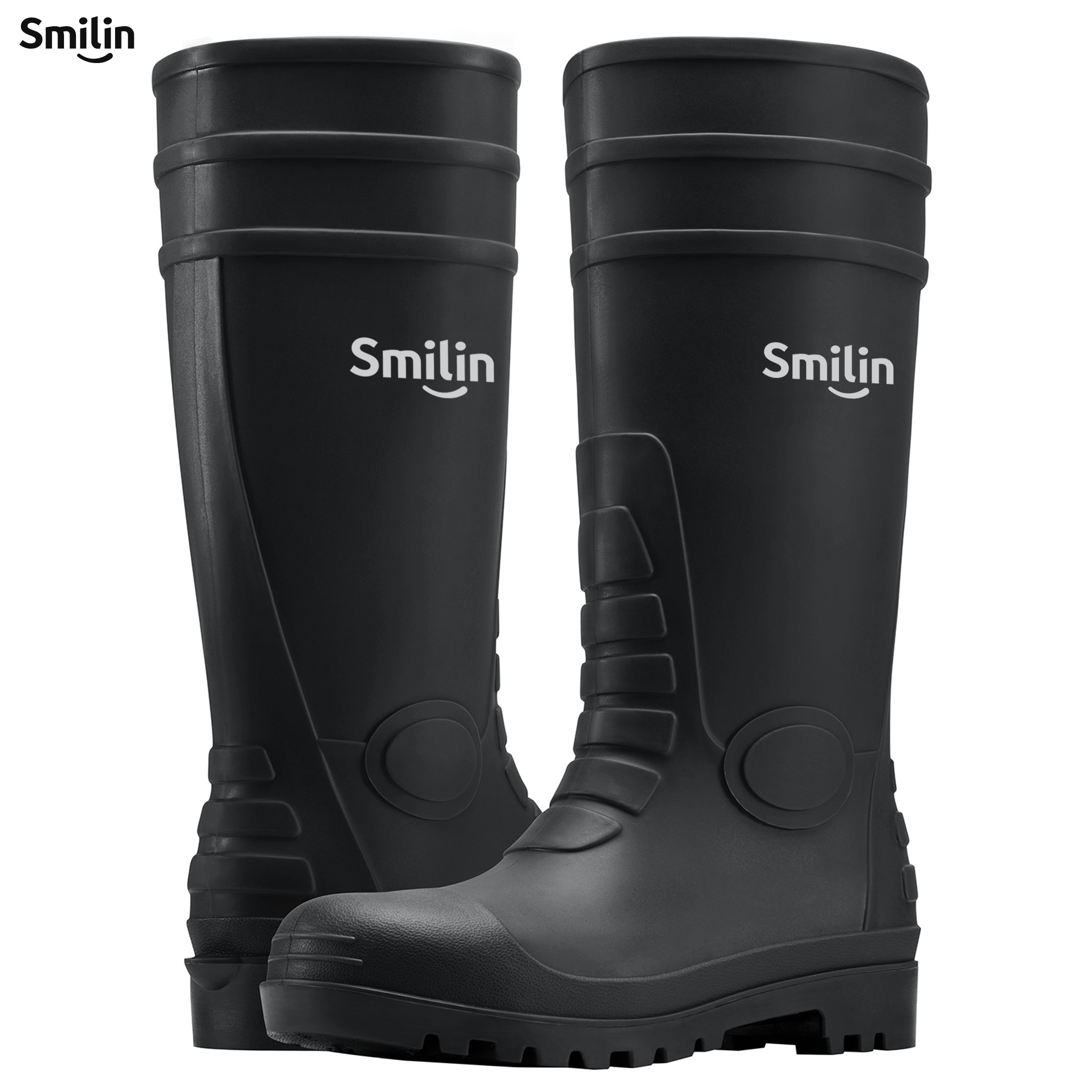 SMILIN Men's Steel Toe Waterproof Knee-High Rain Boots photo 3