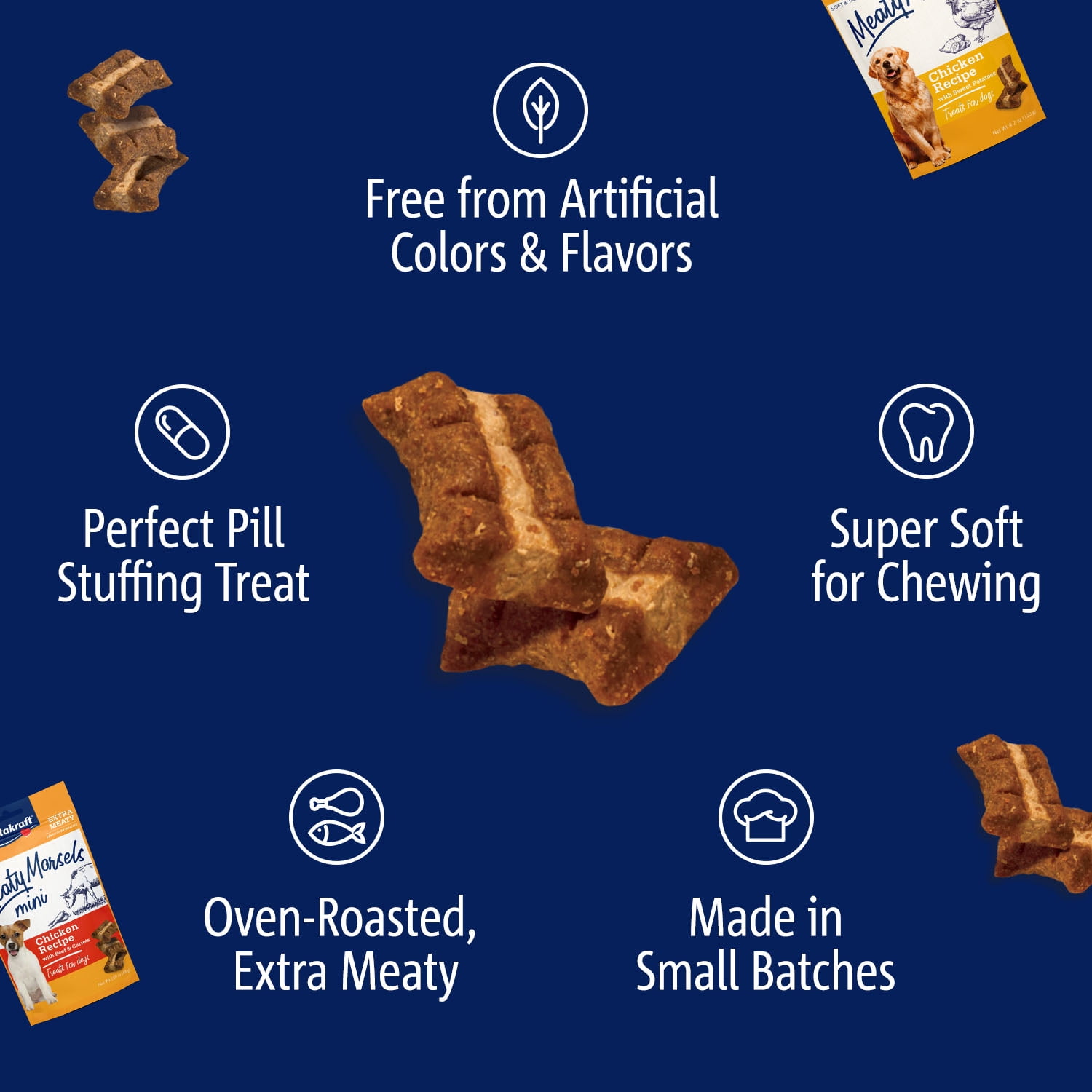 (4 pack) Vitakraft Meaty Morsels: Chicken & Beef with Carrots, Soft Dog Treats, 4.2 oz