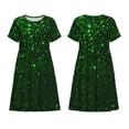 thumbnail image 3 of Bixox Robe d'Été à Manches Courtes pour Femmes Robe Ample Longueur Genou avec Poches-Vert Scintillant, 3 of 7