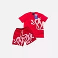 thumbnail image 2 of Y2k-Camiseta gótica de 2 piezas con letras de hip-hop para hombre, pantalones cortos de pierna ancha con cordón, traje de Universidad Americana, 2 of 5