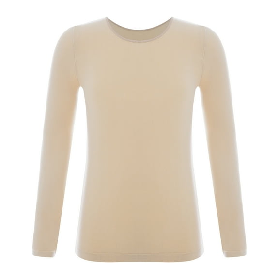 Yanarno Kids Girls Ballet Dance Base Layer Solid Thermal Underwear Tops Fleece Long Sleeve Training Type A Nude XL