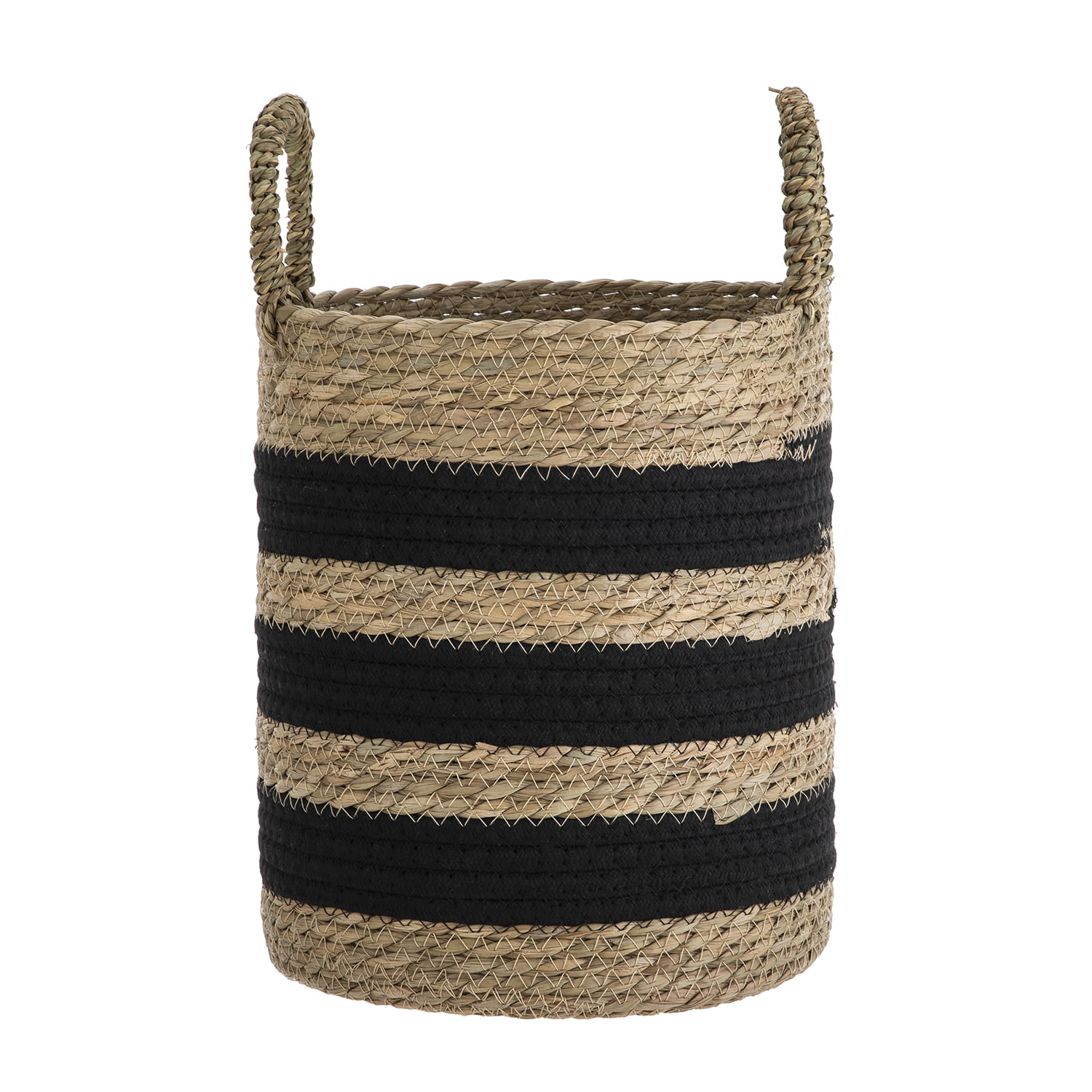 (2 pack) BHG 11" Black & Natural Striped Rush Basket with Handles