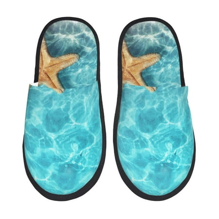 Balery Starfish And Seashell On The Beach 1 Slient Indoor Furry Fleece Comfort House Shoes Soft Non-Slip Home Shoes Cotton slippers House Slippers-- Medium