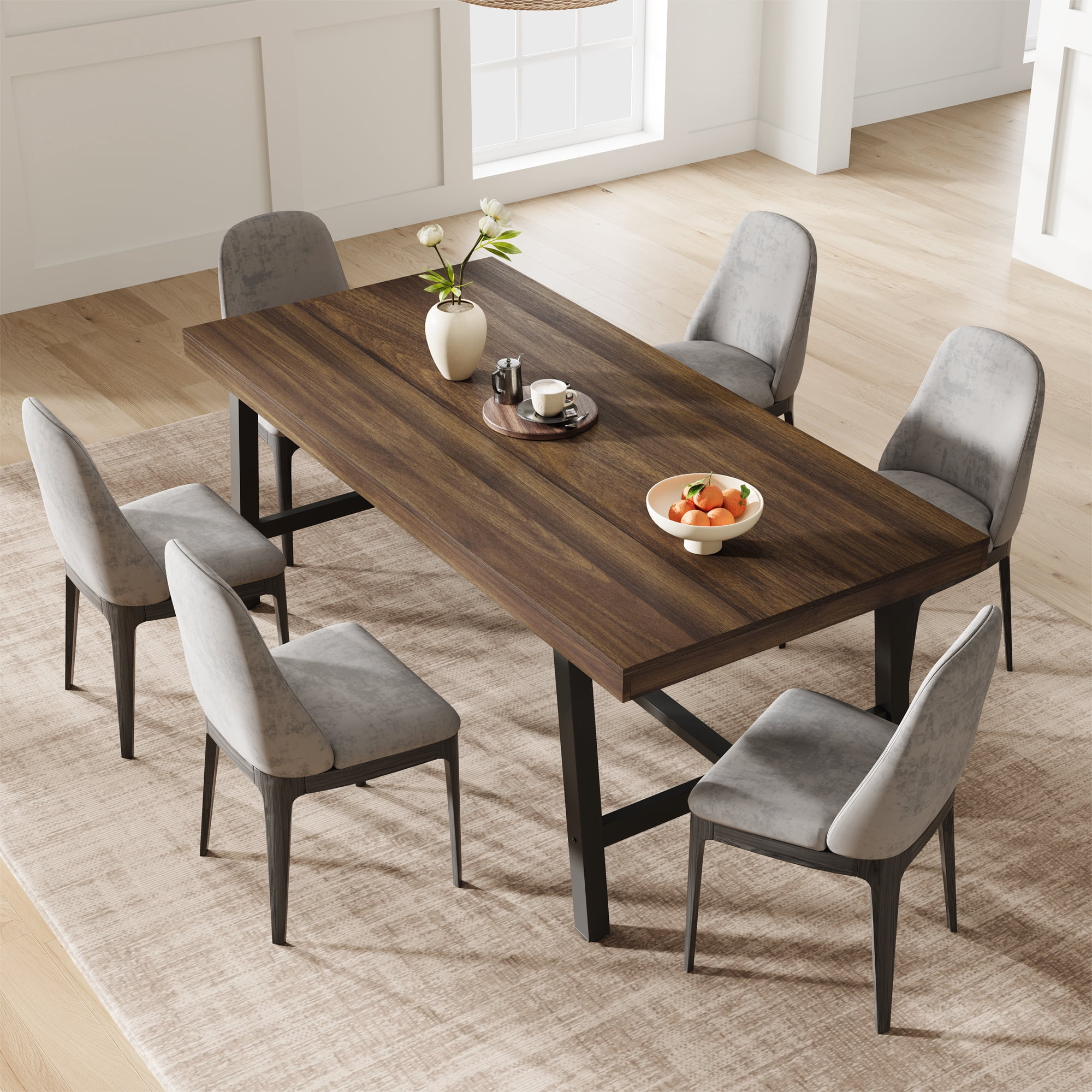 70.87 Inch Long Large Rectangle Dining Table for 6-8 People, Modern Kitchen Dining Room Table with Rustic Wooden Tabletop & Strong Metal frame(Only Brown Table)
