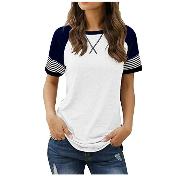 Gerichy Womens Summer Tops, Summer Short Sleeve Tops for Women Color Block Casual Tunic Crew Neck Striped T Shirts Women Tops