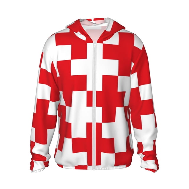 Vsdgher Croix Rouge 1 Imprimé Sweat à Capuche Adulte pour Hommes Femmes, Manches Longues Protection Solaire Chemises de Pêche pour Course Natation-Moyen