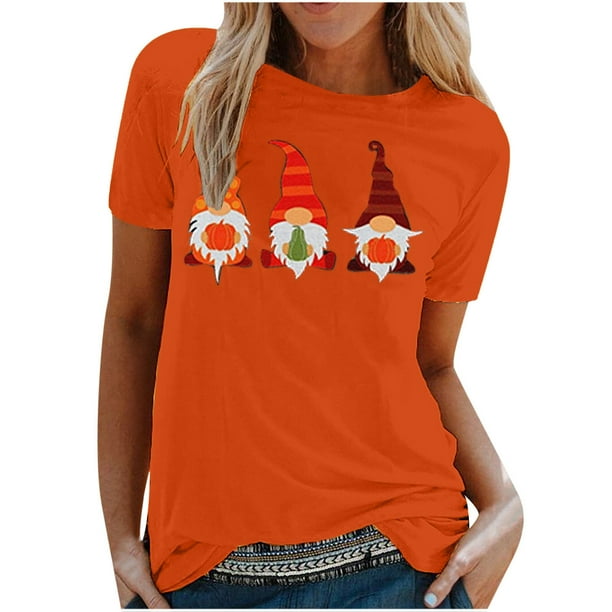 Blusa de manga corta con estampado de otoño y cuello redondo informal de verano para mujer Pompotops hfajkhk139990