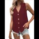 thumbnail image 3 of Blusa Tipo Túnica Informal con Cuello en V y Botones, Sin Mangas, para Mujer Rojo Vino XL, 3 of 7