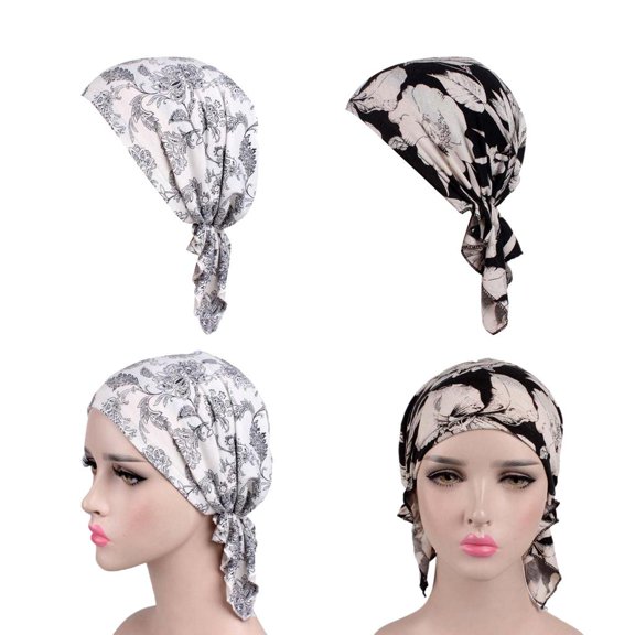 2Pcs Women Pre-Tied Stretch Soft Head Scarf Chemo Hat Loss