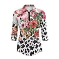 thumbnail image 2 of Uorisanigo Cow Print Floral Athletic Polo Workout Tops for Women Soft Fashionable Women's 3/4 Sleeve Athletic Golf Shirts Comfortable Dry-Fit Tennis Tops Workout Sports Daily Wear, 2 of 7