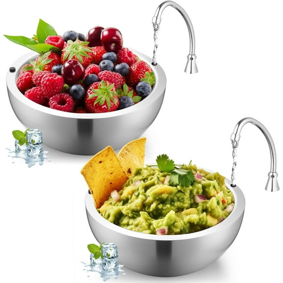 2 Pack 35 oz Dip Chiller Bowl Stainless Steel Double Walled Insulated Ice Serving Bowl for Parties Salsa, Guacamole, Condiments, Sauces, Salad & Food Hot or Cold