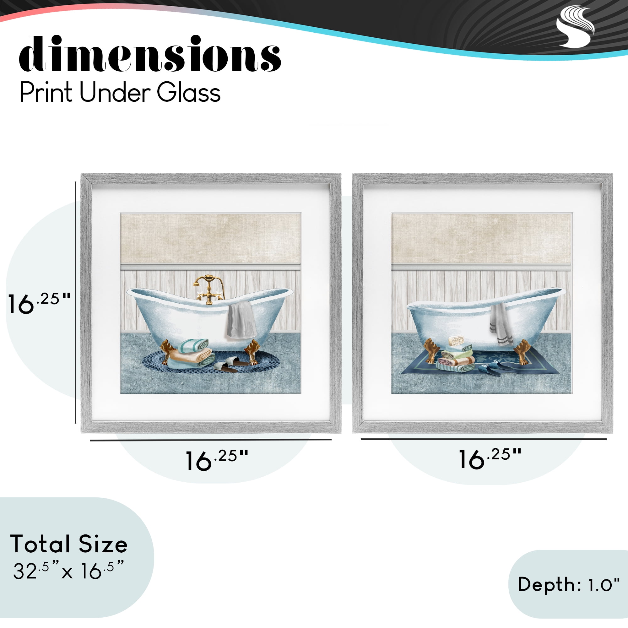 Stupell Industries Cozy Bathtub & Slippers 2 Piece Gray Framed Print Under Glass Set, design by Conrad Knutsen