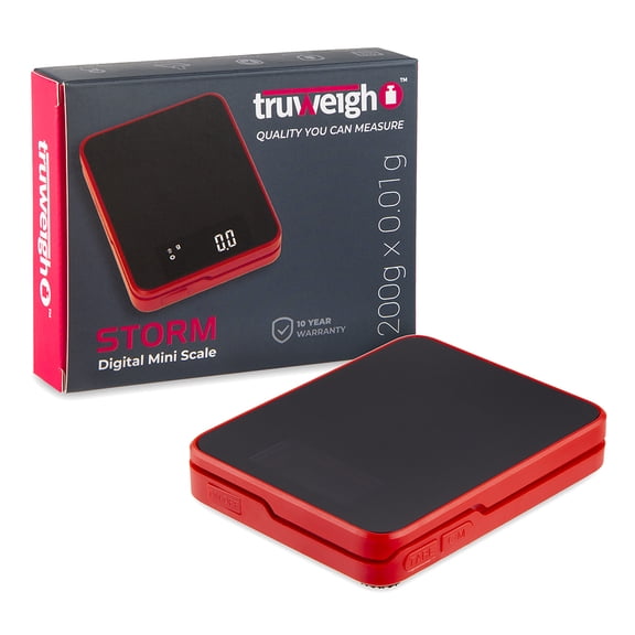 Truweigh Storm Digital Mini Scale - (200g x 0.01g - Red) - Mini Digital Scale - Small Pocket Scale