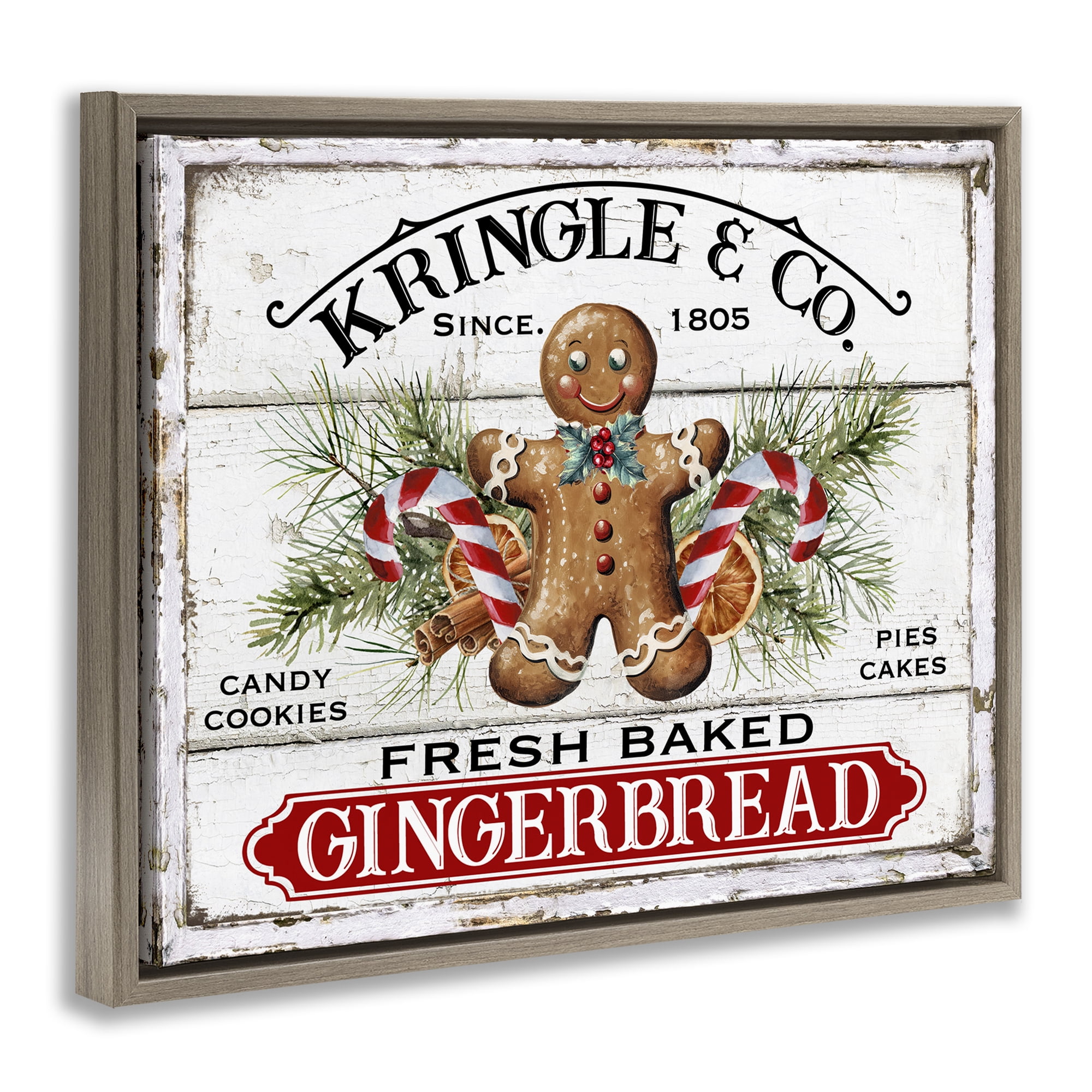 Stupell Industries Fresh Gingerbread Cookies Holiday Painting Brown Floater Framed Canvas Art Prints Wall Art, 31 x 25