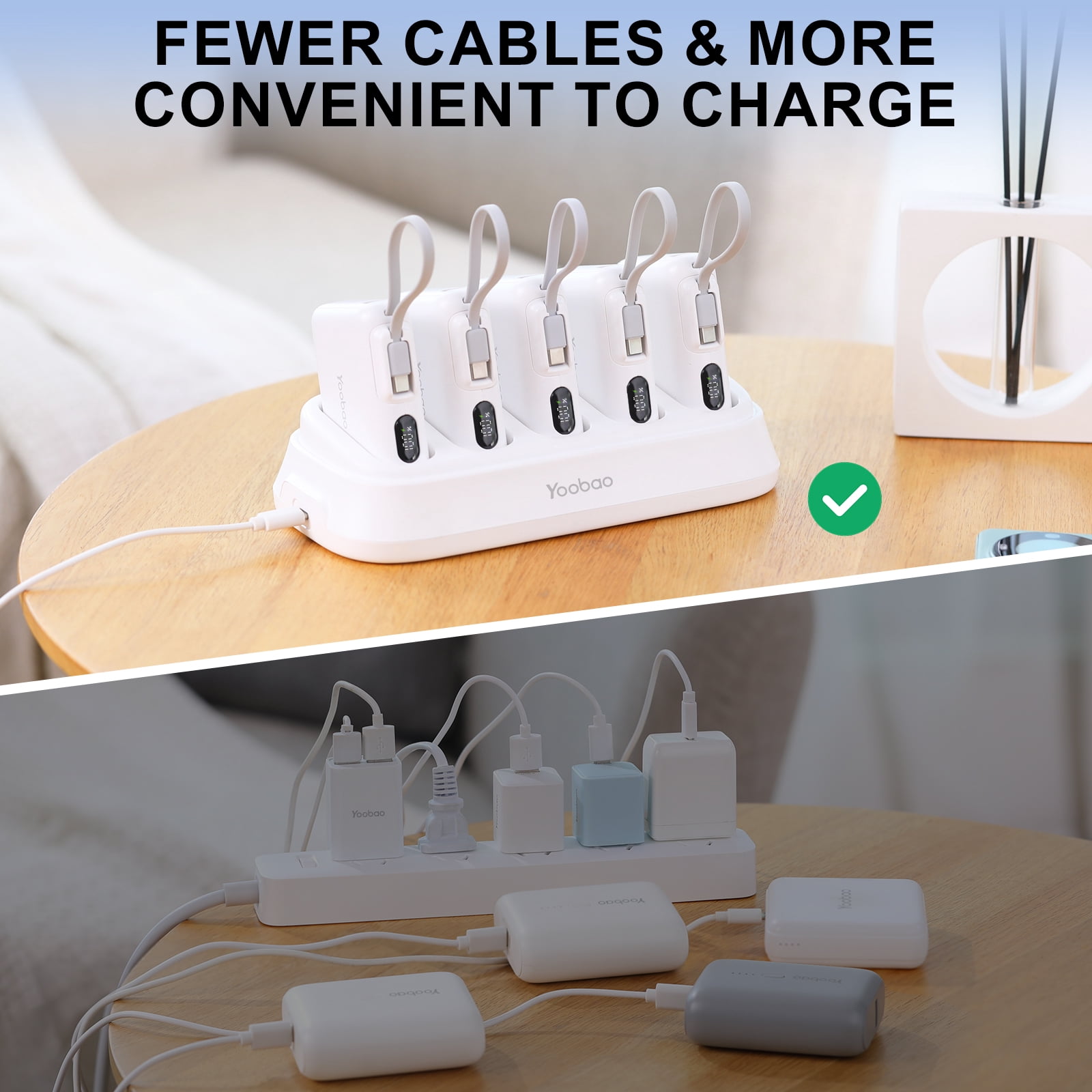 Yoobao 10000mAh Portable Charger with Charging Dock - 22.5W Fast Charging Power Bank with USB-C Cable for iPhone Samsung Android, 5 in 1 Charging Station for Home Office Restaurant, White