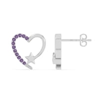 Natural Amethyst Heart Star Stud Earrings for Women in Sterling Silver, February Birthstone Jewelry Gifts for Her Birthday, Wedding Anniversary, Party, Mothers Day, Christmas, Graduation, Valentines