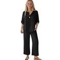 thumbnail image 4 of Mercatoo Cotton Linen Sets for Girls 2 Piece Button Blouse 𝐃ressy Tops and Wide Leg Pants Summer Shirts Teens Casual Beach Clothes, 4 of 9