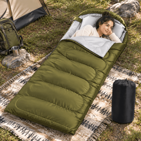 Army Green 0 Degree Winter Sleeping Bag for Adults 4 Season Camping Hiking Big and Tall