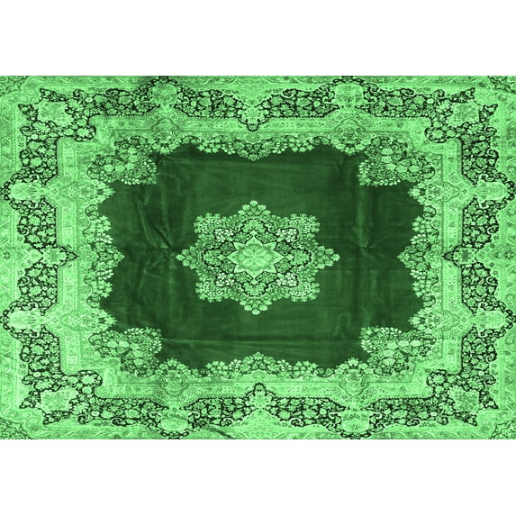 Ahgly Company Indoor Rectangle Medallion Emerald Green Traditional Area Rugs, 7' x 9'