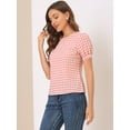 thumbnail image 4 of DARING DIVA Women's Gingham Crew Neck Puff Short Sleeve Blouses 3XL Watermelon Pink, 4 of 6