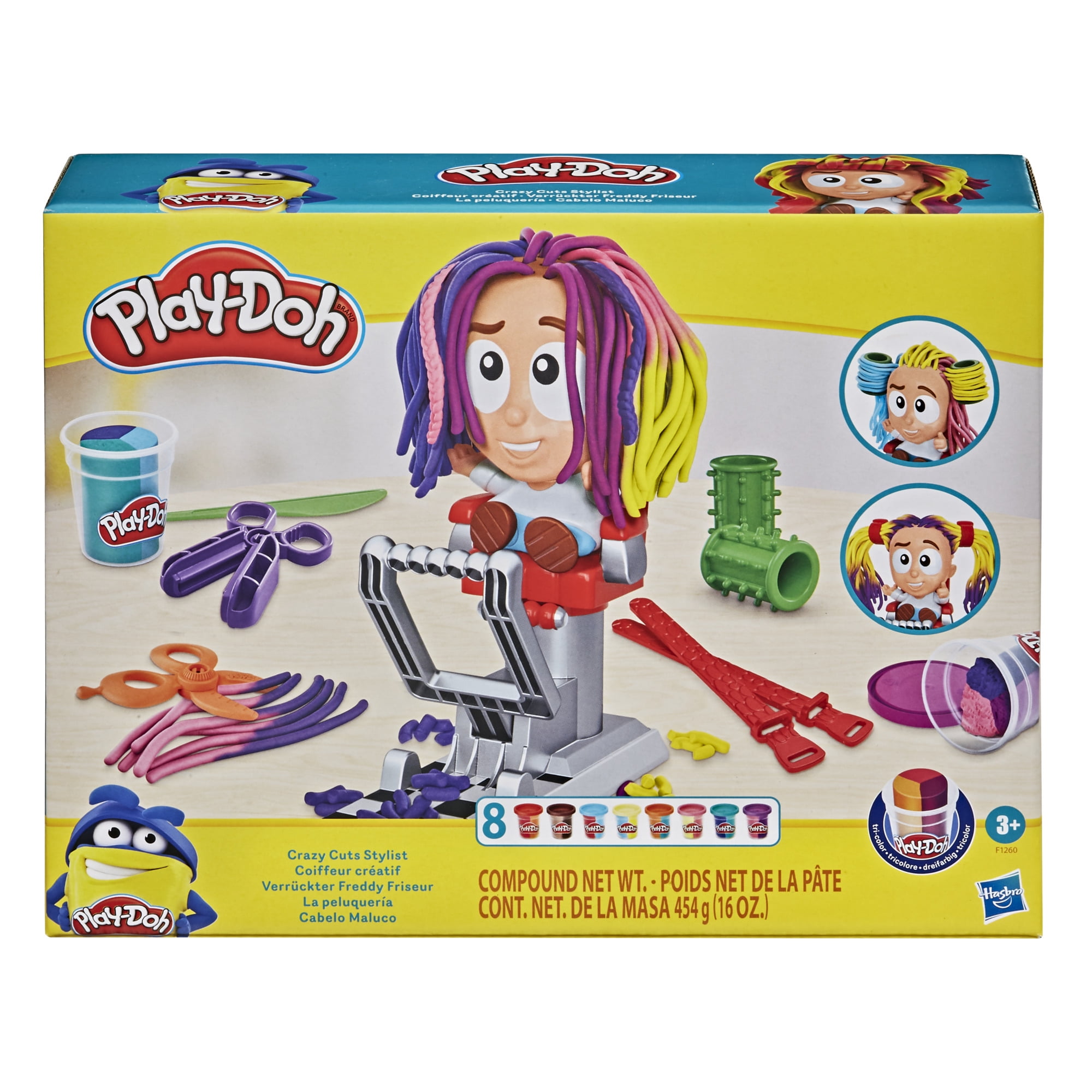 Play-Doh Crazy Stylist, Includes Tricolor Play-Doh Cans Accessories -