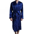 thumbnail image 2 of SWSMCLT Men's Long Sleeve Satin Bath Robe High Waisted Sleepwear Silk Long Robes Summer Thin Fall Soft Sleeping House Comfy Satin Dark Blue XX-Large, 2 of 4