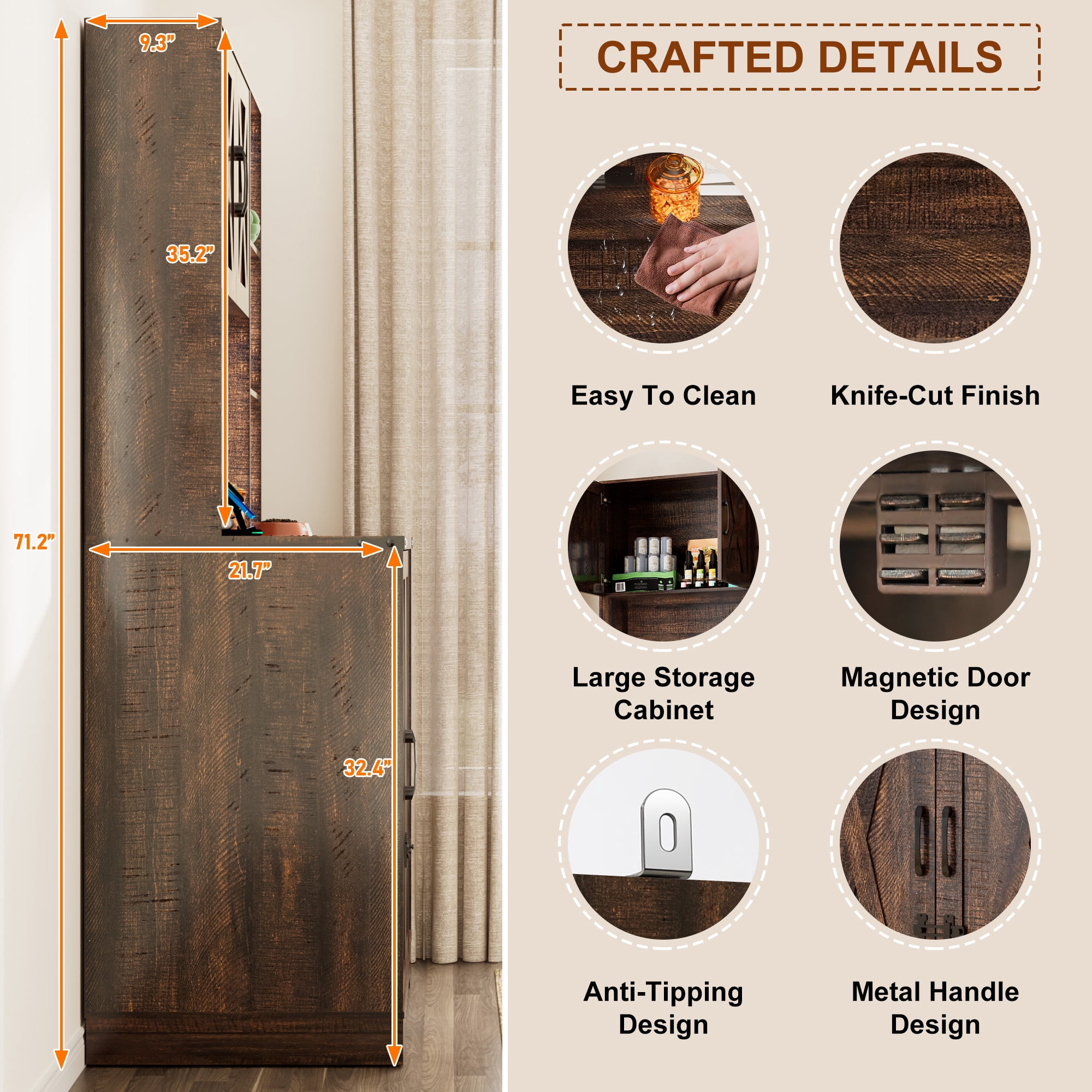 Blotout 71" Tall Farmhouse Cat Litter Box Enclosure W/Open Shelves & Doors, Wooden Cat Litter Box Furniture for Self-Cleaning Litter Boxes, Large Hidden Litter Box Furniture W/ Power Outlets, Locks