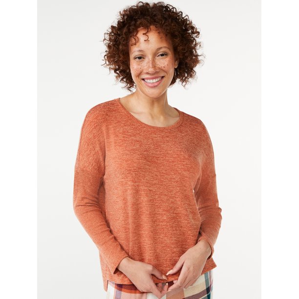 Joyspun Women's Long Sleeve Sleep Top, Sizes up to 3X