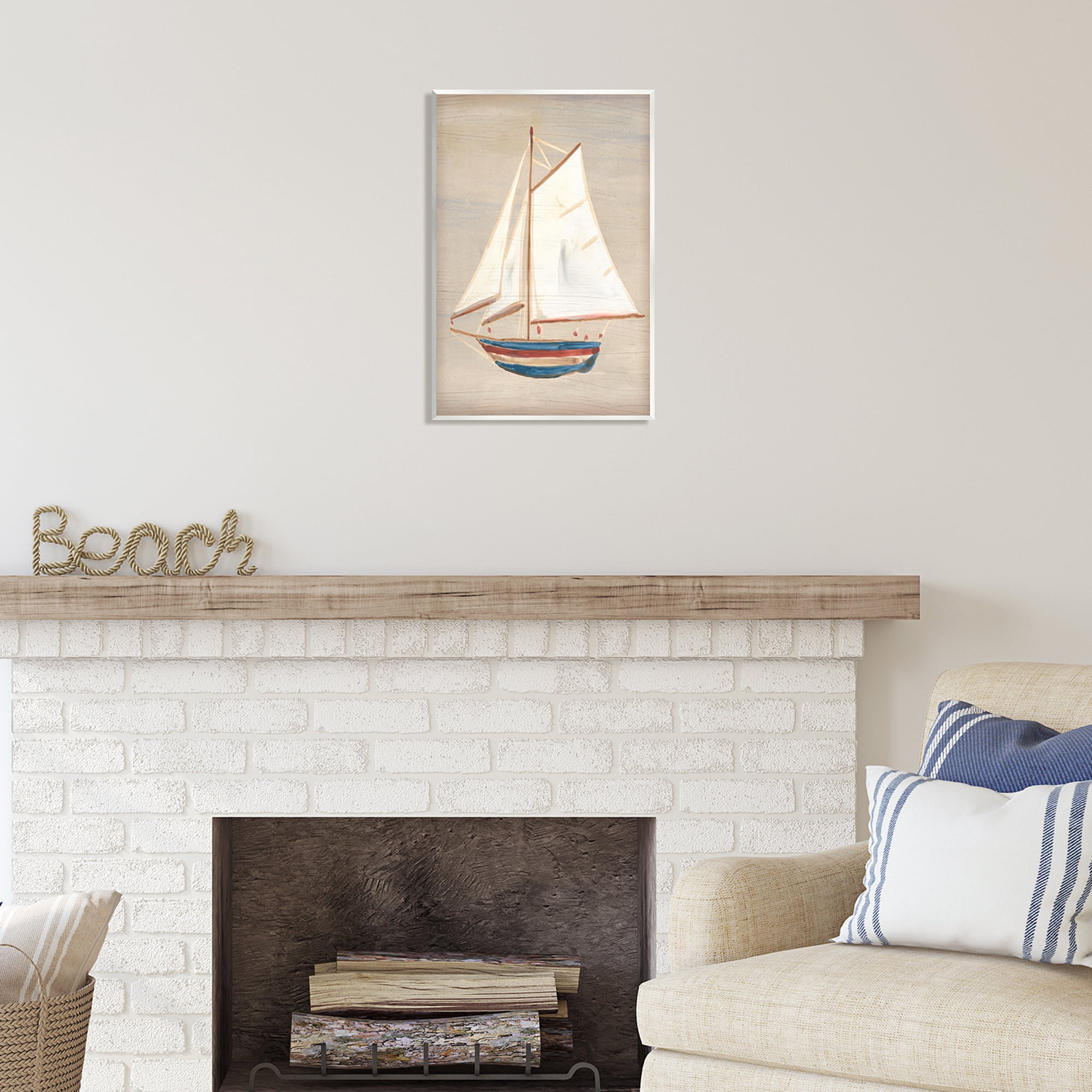 Stupell Industries Blue & Red Sailboat Transportation Painting Unframed Art Print Wall Art, 13 x 19
