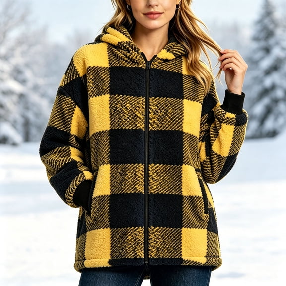 Yotami Womens Fall Winter Plaid Coat Jackets with Zipper Lightweight Outerwear Size S-XXL