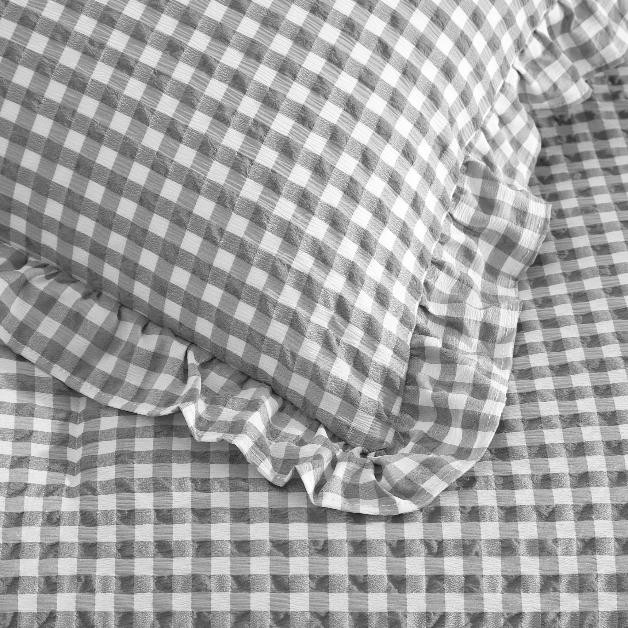 Mason & Craft 3 Piece Grey Gingham Seersucker Comforter Set, King