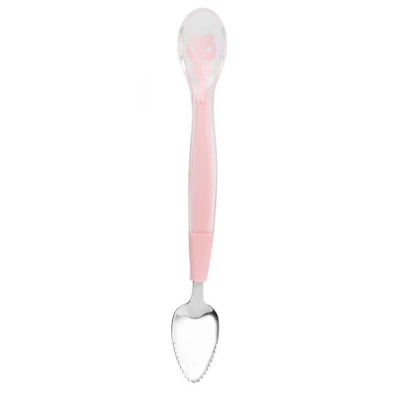 YAHHU Baby Feeding Spoon Double-Headed Cartoon Design, 304 Stainless Steel & Silicone, Safe, Easy to Clean, Versatile for Fruits & Veggies