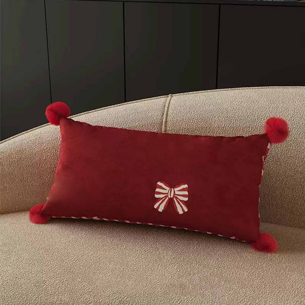 Almohada De Algodón Cojín decorativo con lazo rojo, 40x60 cm, funda desmontable, ideal para sofá, dormitorio y silla de oficina (1 unidad). JASKFLY