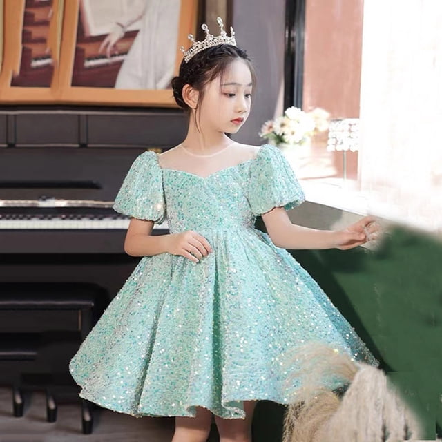 XEGLSBU Robe de Fête Carnavalesque Mignonne à Paillettes Scintillantes pour Tout-Petits Enfants Filles, Robe de Princesse Formelle