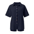 thumbnail image 6 of ZJXFGS Linen Short Sets for Women Beach Vacation Outfits Lounge Tracksuits Fashion Cardigan Short Sleeve Shorts 2 Piece Set Woman Navy 3XL, 6 of 6