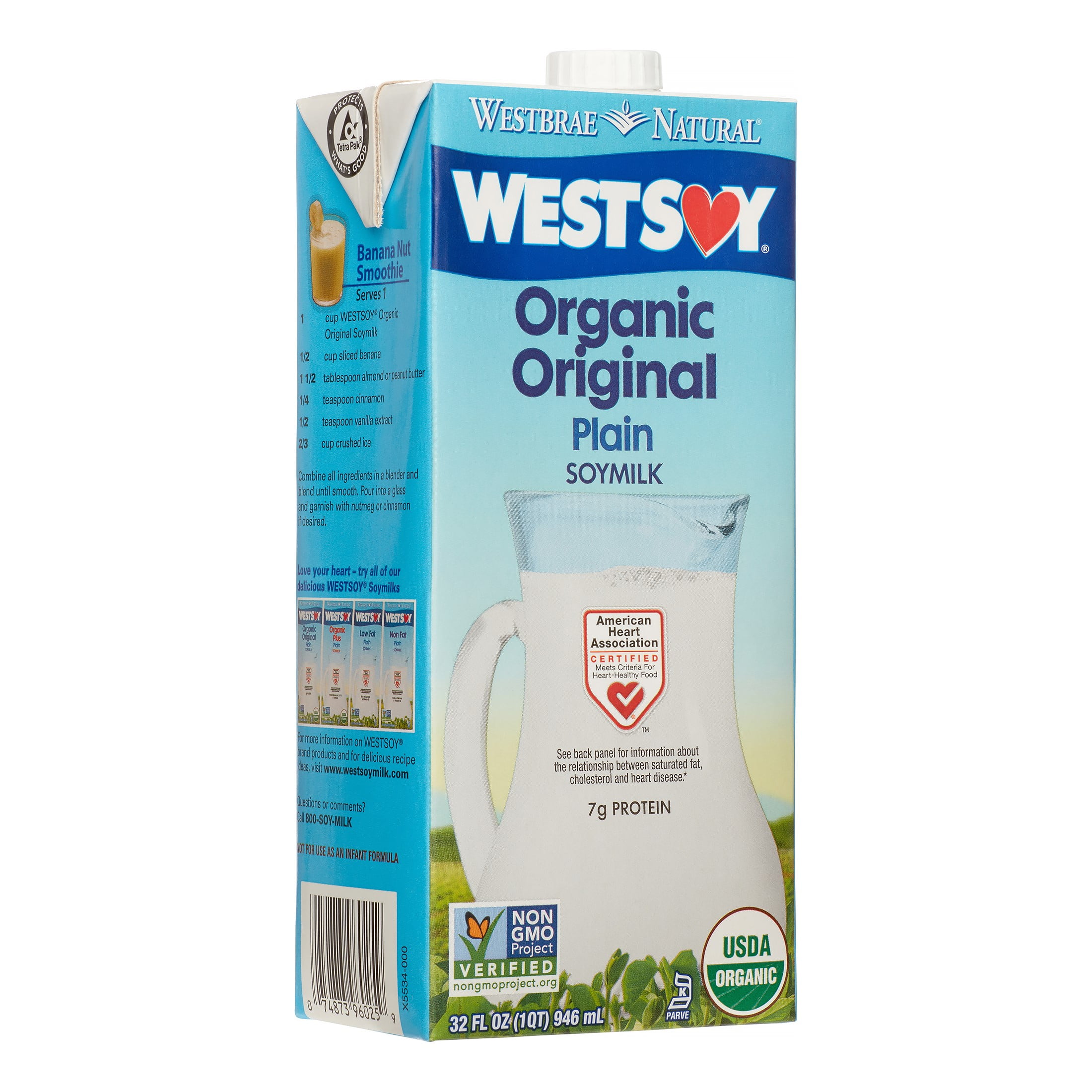 (12 Pack)WestSoy Original Plain Soy Milk, 32 Fl Oz
