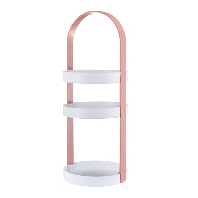 Estante de almacenamiento redondo de 3 capas con mango integral, soporte redondo de almacenamiento de 3 capas para baño, color rosa
