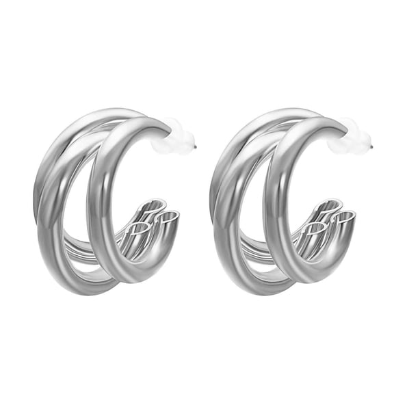 Yoursfs 2.3cm Silver 3 Row Earrings Women Small Popular Earrings Work Casual Jewelry Gift