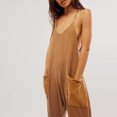 thumbnail image 4 of Pantalones Monos Cuello en V Una pieza Color sólido Bolsillos para mujer Traje diario Ygjytge Caqui T XL para Mujer, 4 of 5