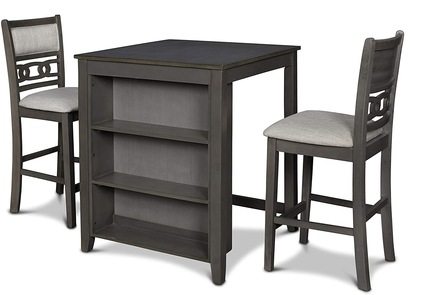 New Classic Furniture Gia Counter Table with Two Chairs and Storage Shelf 30-Inch Gray