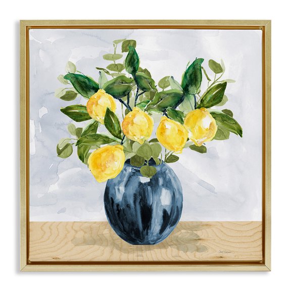 Stupell Industries Farmhouse Lemon Tree Bouquet Gold Floating Frame Canvas Art, 18 x 18, by Carol Robinson