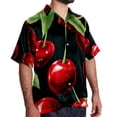 thumbnail image 2 of Cherry Men's Short Sleeve Hawaiian Poplin Shirt, Casual Printed Button Down Summer Beach Shirts - Unisex, 2 of 6